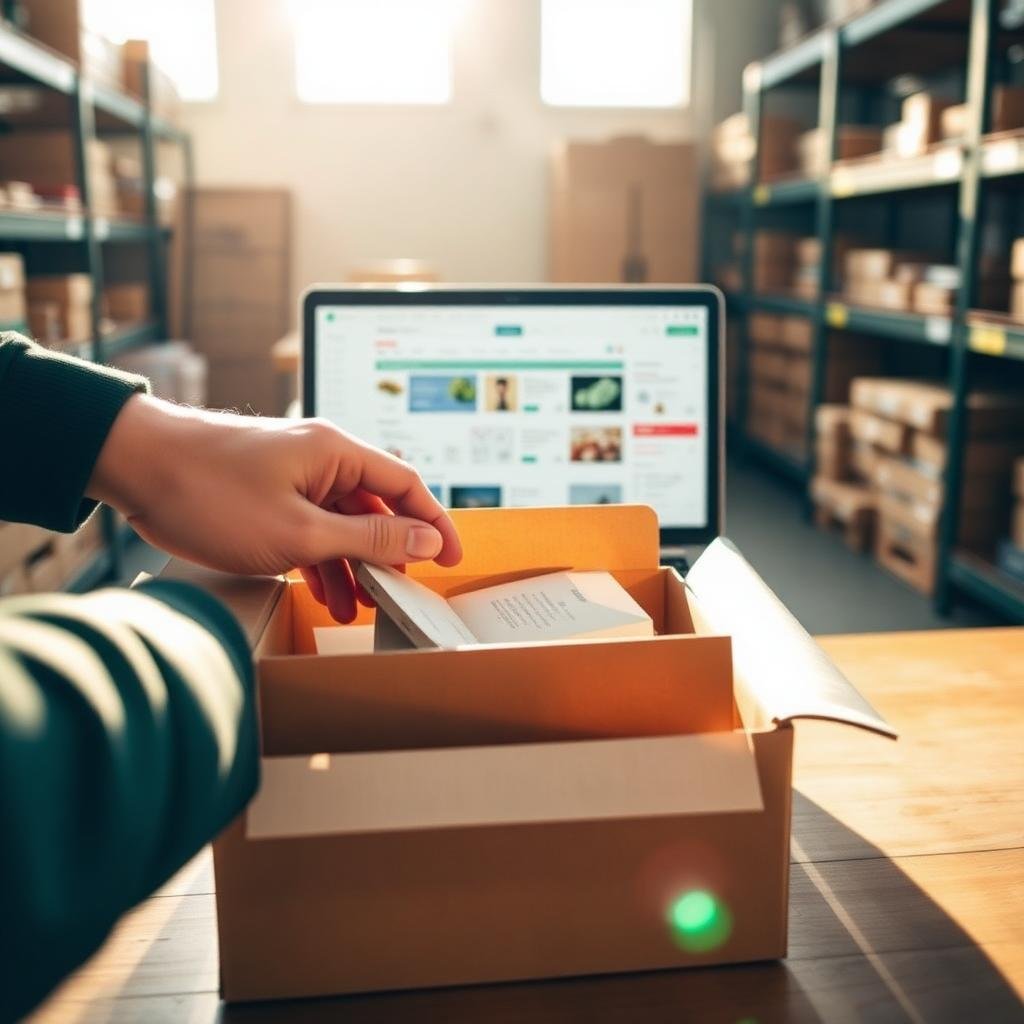 Hands packing a beautifully designed product into a kraft box in a Fremantle warehouse